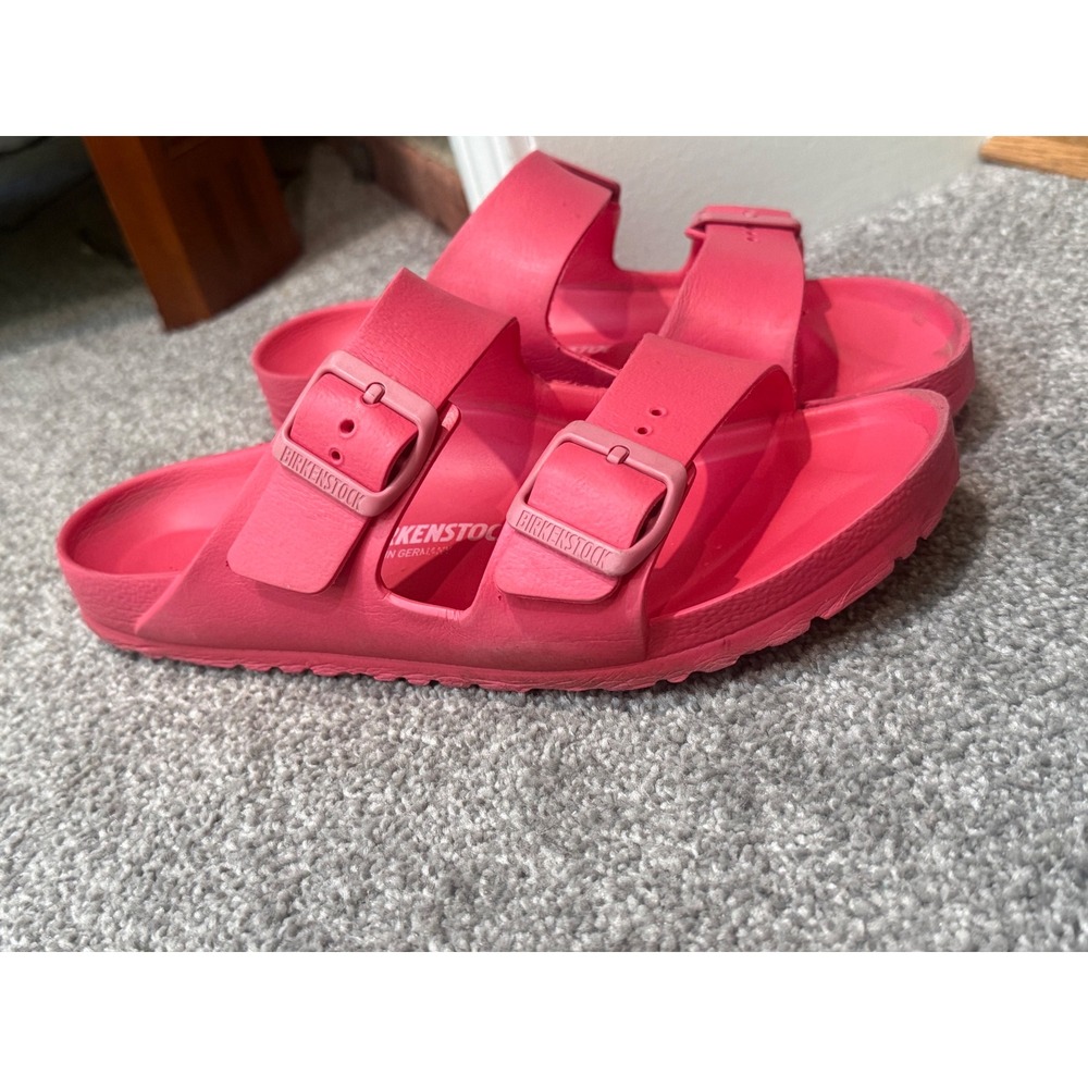 Birkenstock Arizona EVA Sandals Neon Pink Two Strap Slides Womens 39